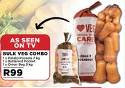 1 x Potato Packets 7kg, 1 x Butternut Pocket, 1 x Onion Bag 3kg Bulk Veg Combo-Per Combo