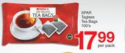 Spar Tagless Teabags-100's Per Pack