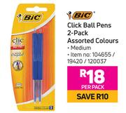 Bic Click Ball Pens 2 Pack (Medium)-Per Pack