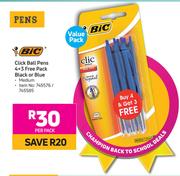 Bic Click Ball Pens 4+3 Free Pack (Black Or Blue Medium)-Per Pack
