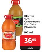 Henties 40% Concentrated Fruit Juice (All Variants)-3L Each