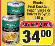 Rhodes Fruit Cocktail, Peach Slices Or Halves In Syrup-For Any 2 x 410g