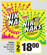 Simba Nik Naks Maize Snack Assorted-For Any 2 x 135g