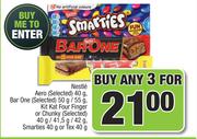 Nestle Aero 40g,BarOne 50g/55g,KitKat FourFinger Or Chunky 40g/41.5g/42g -For Any 3