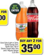 CocaCola(Light Or Zero),Fanta Orange Zero,SpriteZero,Tab Or StoneyGinger BeerZero-For Any 2x2.25Ltr