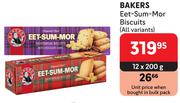 Bakers Eet-Sum-Mor Bicuits (All Variants)-12 x 200g