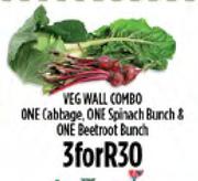 Veg Wall Combo One Cabbage,One Spinach Bunch & One Beetroot Bunch-For 3