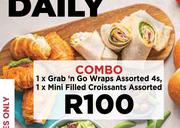 1 x Grab n Go Wraps Assorted 4s, 1 x Mini Filled Croissants Assorted-Combo