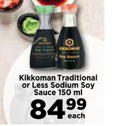 Kikkoman Traditional Or Less Sodium Soy Sauce-150ml Each