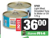 Spar Light Meat Shreaded Tuna In Water Or Oil-For Any 2 x 170g