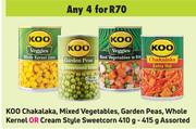 Koo Chakalaka,Mixed Vegetables,Garden Peas,Whole Kernel Or Cream Style Sweetcorn-For 4 x 410g-415g