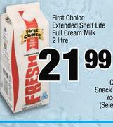 First Choice Extended Shelf Life Full Cream Milk-2Liter