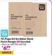 Pen + Gear 72 Page A4 Scribbler Book Feint Margin Or Unruled (667725/667726)-Each