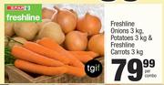 Freshline Onions 3Kg, Potatoes 3Kg & Freshline Carrots 3Kg-Per Combo