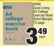 Spar Good Living A4 College Exercise Book (Feint Margin) 72 Page-Each