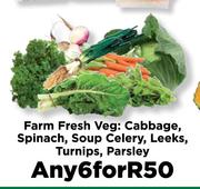 Farm Fresh Veg: Cabbage, Spinach, Soup Celery, Leeks, Turnips, Parsley-For Any 6