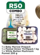1 x Baby Marrow Prepack,1 x Peeled Onion Thriftpack 1Kg,1 x White Button Mushroom Punnet 250g-Combo