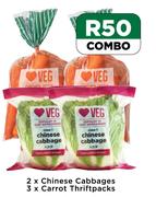 2 x Chinese Cabbages, 3 x Carrot Thriftpacks-Combo