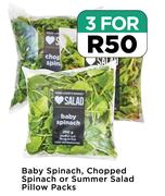 Baby Spinach, Chopped Spinach Or Summer Salad Pillow Packs-For 3