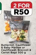 Butternut, Cauliflower & Baby Marrow Or Cauliflower, Broccoli & Carrot Bags 500g-For 2