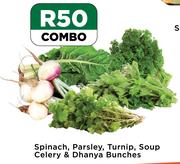 Spinach, Parsley, Turnip, Soup Celery & Dhanya Bunches-Combo