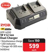 Ryobi 18V Li-Ion Dual Charger XPP-4200-Each