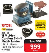 Ryobi 18V Li-Ion Cordless 3 In 1 Multi Sander XTS-18-Each