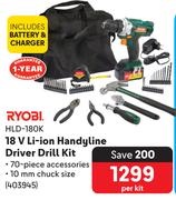 Ryobi 18V Li-Ion Handyline Driver Drill Kit HLD-180K-Each