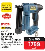 Ryobi 18V Li-Ion Cordless Nailer & Stapler XNS-18-Each