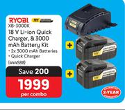 Ryobi 18V Li-Ion Quick Charger & 3000 mAh Battery Kit XB-3000K-Per Combo