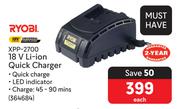 Ryobi 18V Li-Ion Quick Charger XPP-2700