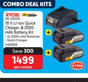 Ryobi 18V Li-Ion Quick Charger & 2000 mAh Battery Kit XB-2000K-Per Combo