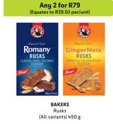 Bakers Rusks (All Variants)-For Any 2 x 450g