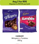 Cadbury Whispers Or Tumbles-For Any 2 x 200g