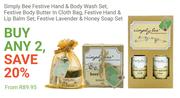 Simply Bee Festive Hand & Body Wash Set, Festive Body Butter In Cloth Bag-Any 2
