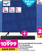Samsung 65"(165cm)Crystal UHD 4K TV CU7000 Plus Essential C-Series Soundbar HW-C400/XA