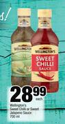 Wellington's Sweet Chilli Or Sweet Jalapeno Sauce-700ml Each