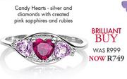 Candy Hearts-Silver And Diamonds With Created Pink Sapphires And Rubies