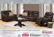 Nevada 3 Piece Leather Uppers 3 Action Reclinning Lounge Suite