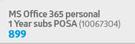 MS Office 365 Personal 1 Year Subs POSA