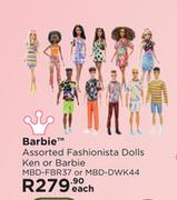 Barbie Assorted Fashionista Dolls (Ken Or Barbie) MBD-FBR37 Or MBD-DWK44-Each
