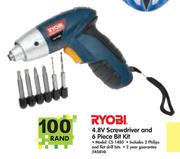 Ryobi 4.8V Screwdriver And 6 Piece Bit Kit CS-1480