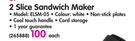 Elegance 2 Slice Sandwich Maker ELSM-05