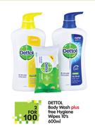 Dettol Body Wash-600ml Plus Free Hygiene Wipes-10's