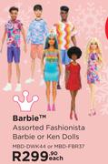 Barbie Assorted Fashionista Barbie Or Ken Dolls MBD-DWK44 Or MBD-FBR37-Each
