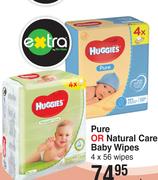 Huggies Pure Or Natural Care Baby Wipes 4 x 56 Wipes-Per Pack