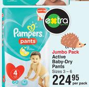 Pampers Jumbo Pack Active Baby Dry Pants Sizes 3-6-Per Pack