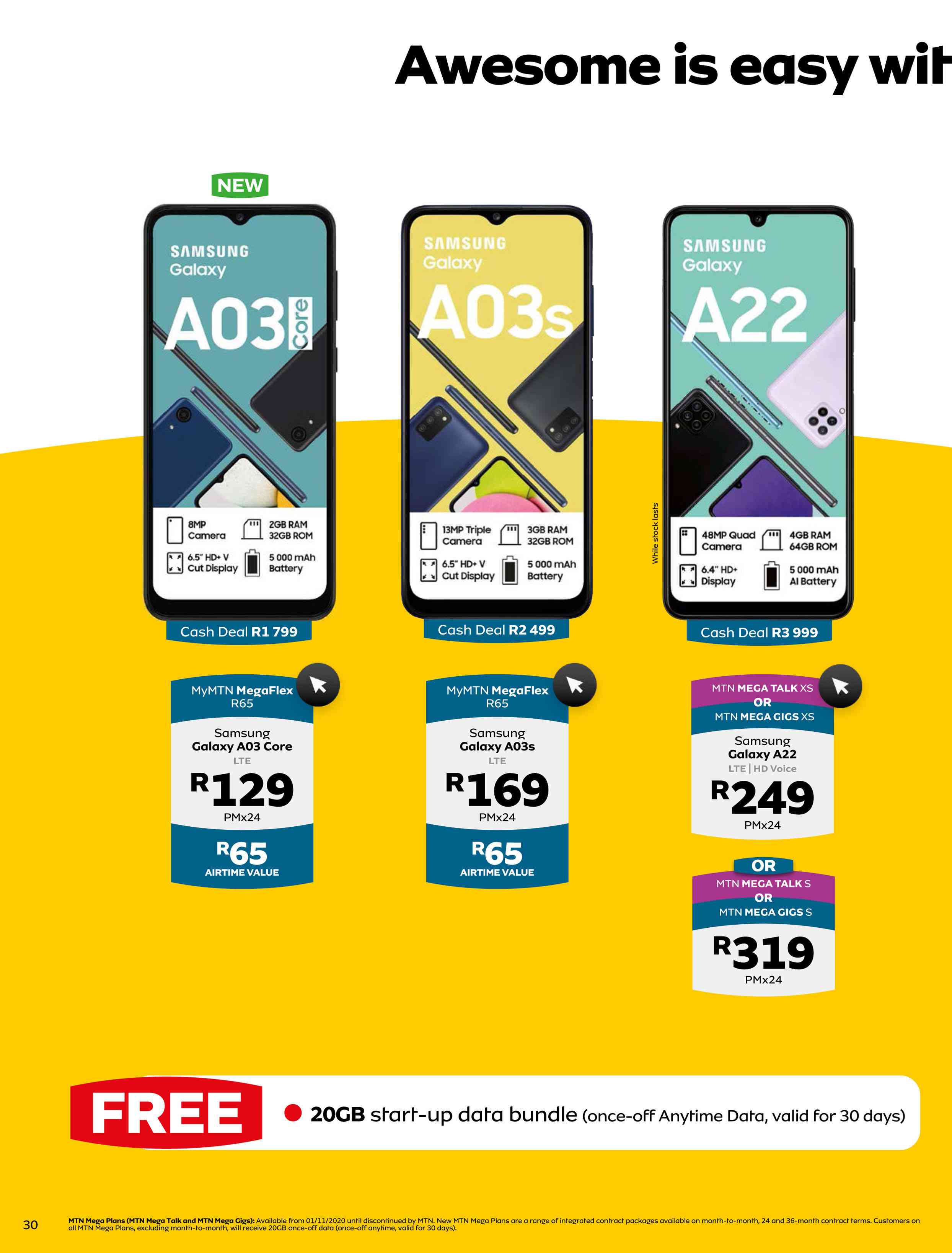 Special Samsung Galaxy A22 LTE/HD VoiceOn MTN Mega Talk XS Or On MTN