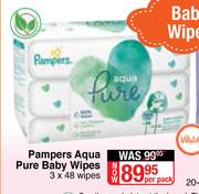 Pampers Aqua Pure Baby Wipes-3 x 48 Wipes Per Pack