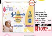 Johnson's Baby Wipes (Extra Sensitive 4 x 56 Wipes Or Gentle All Over 4 x 72 Wipes)-Per Pack